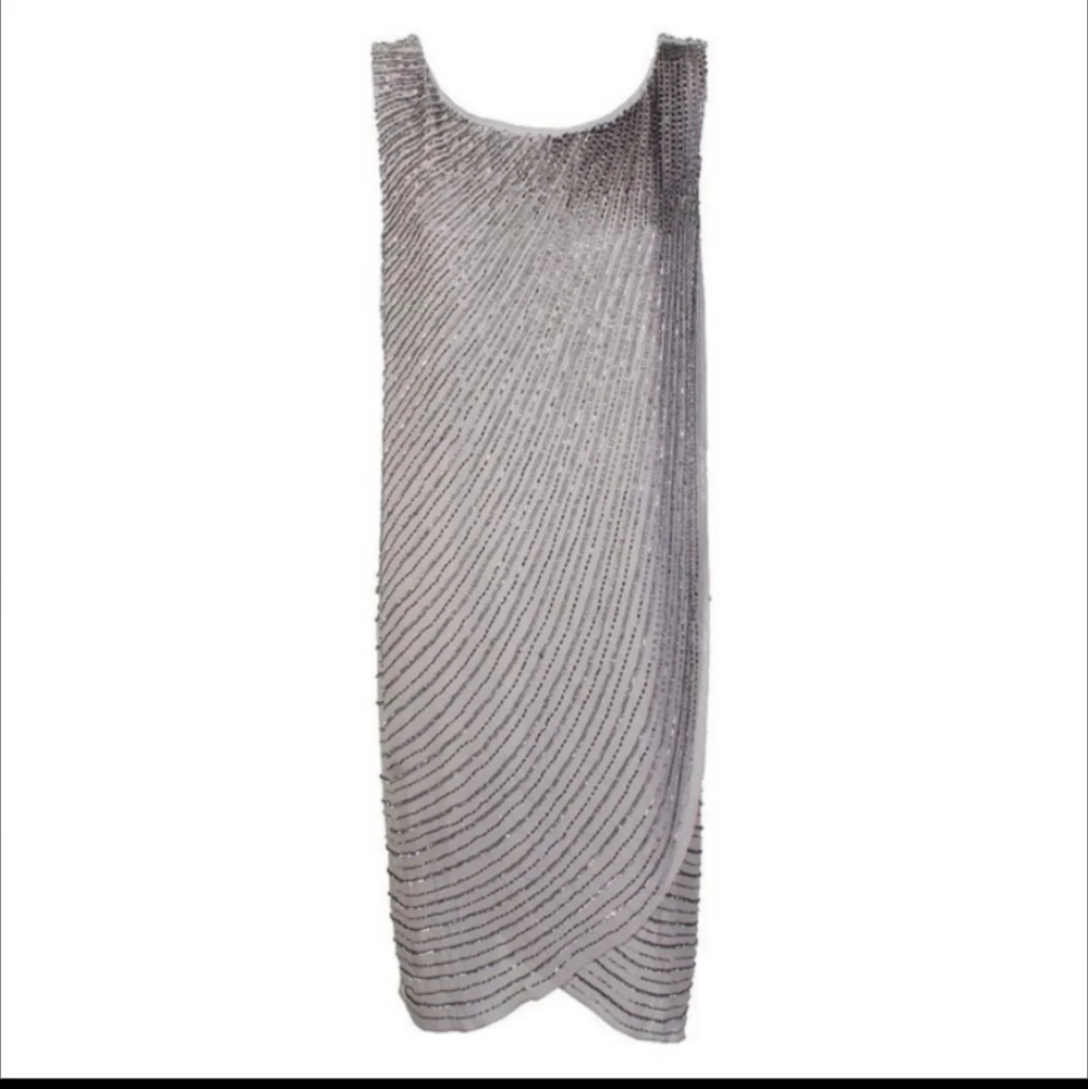 Adrianna papell beaded high low platinum evening dress